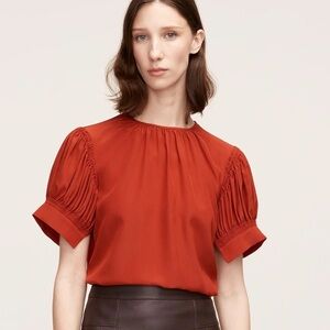 Rebecca Taylor Short Sleeve Silk Crêpe De Chine Blouse in Red Size XS new w tags